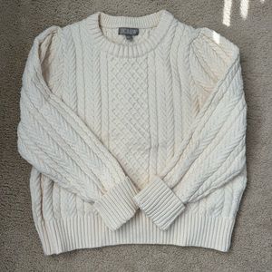 J Crew Cable-knit puff-sleeve crewneck sweater